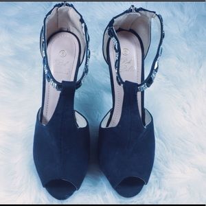 Rock Bella black ankle strap heels size 8